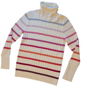 Talbots Ribbed Turtleneck Sweater Multicolor Stripe Cozy Chic SP